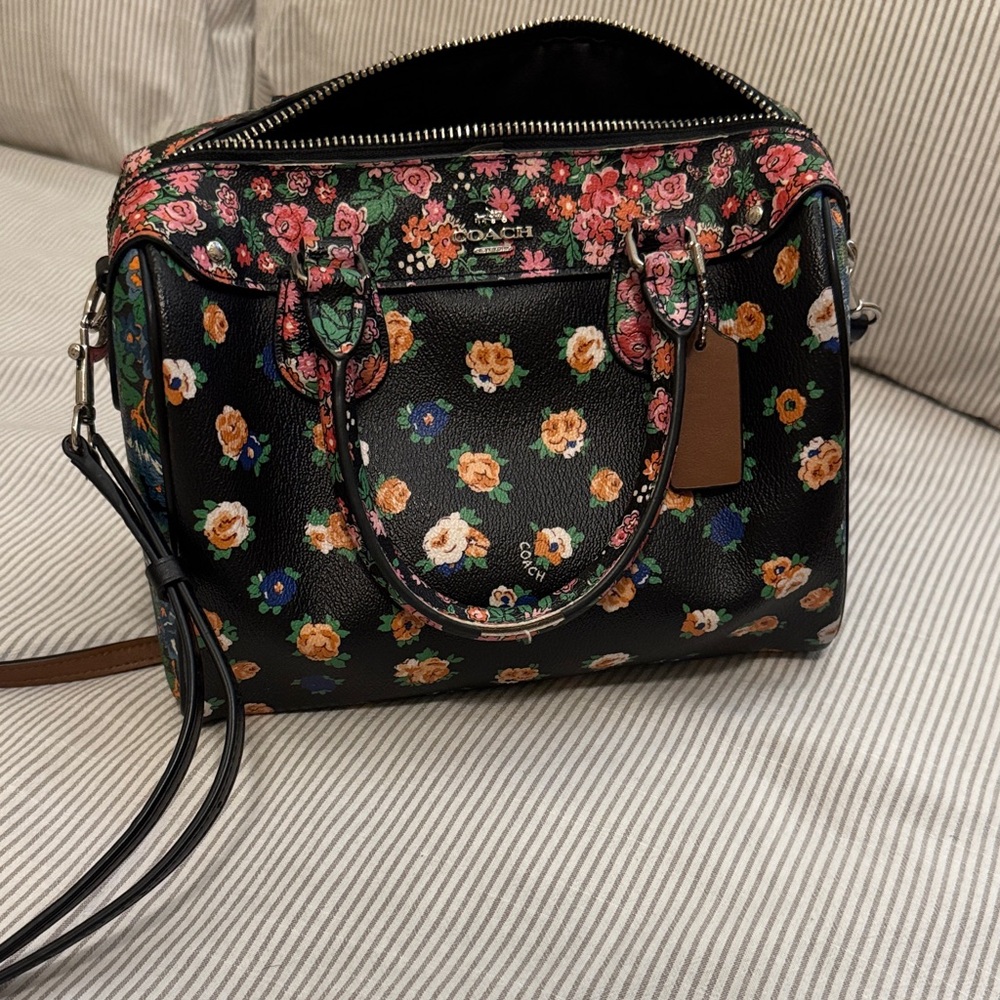 Coach Black Floral Satchel Bag